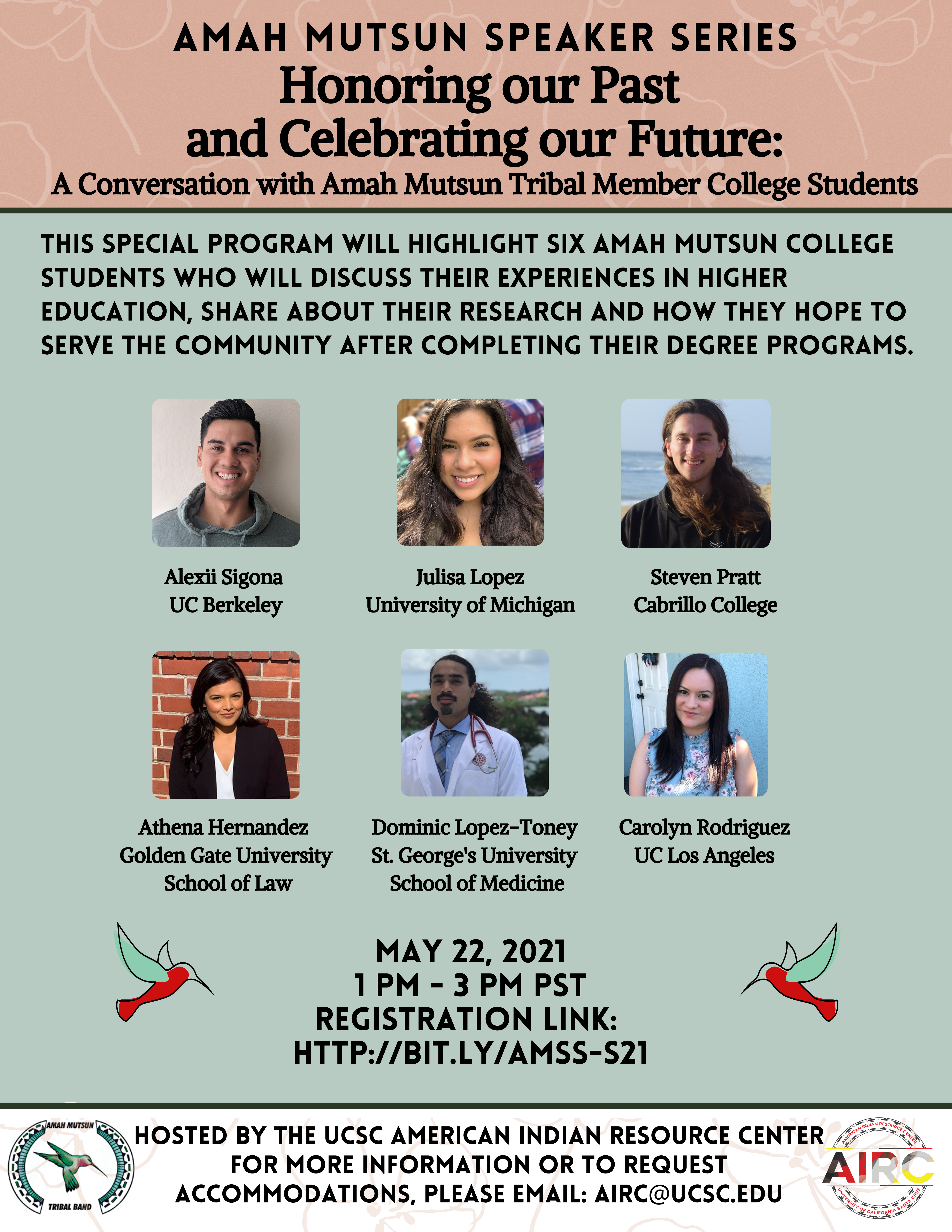 Amah Mutsun Speaker Series: Honoring Our Past and Celebrating Our Future, A conversation with Amah Mutsun tribal member college students