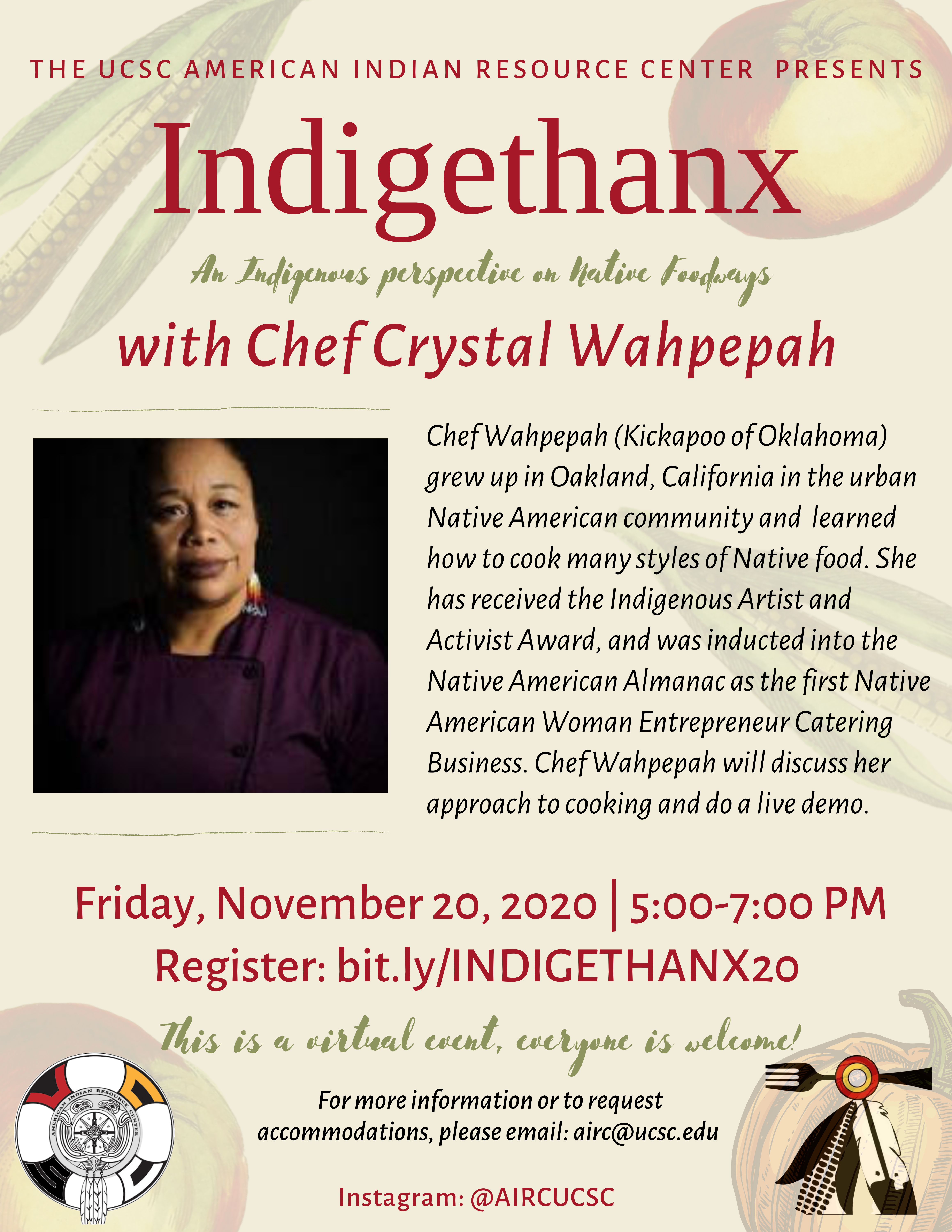 Indigethanx 2020, An Indigenous Perspective on Native Foodways with Chef Crystal Wahpepah